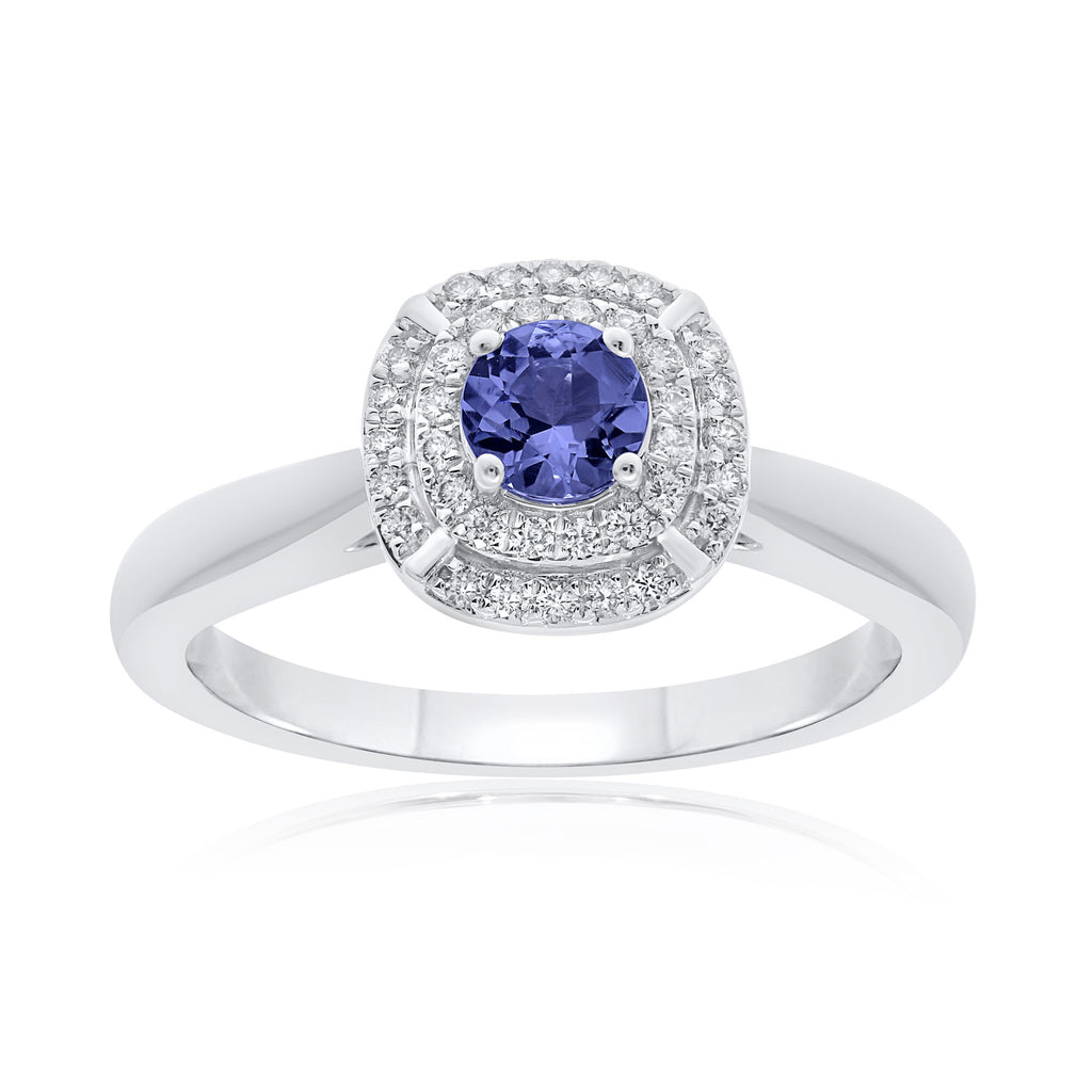 9CT WG OVAL TANZANITE & 0.14CTS DIAMOND CLAW SET RING