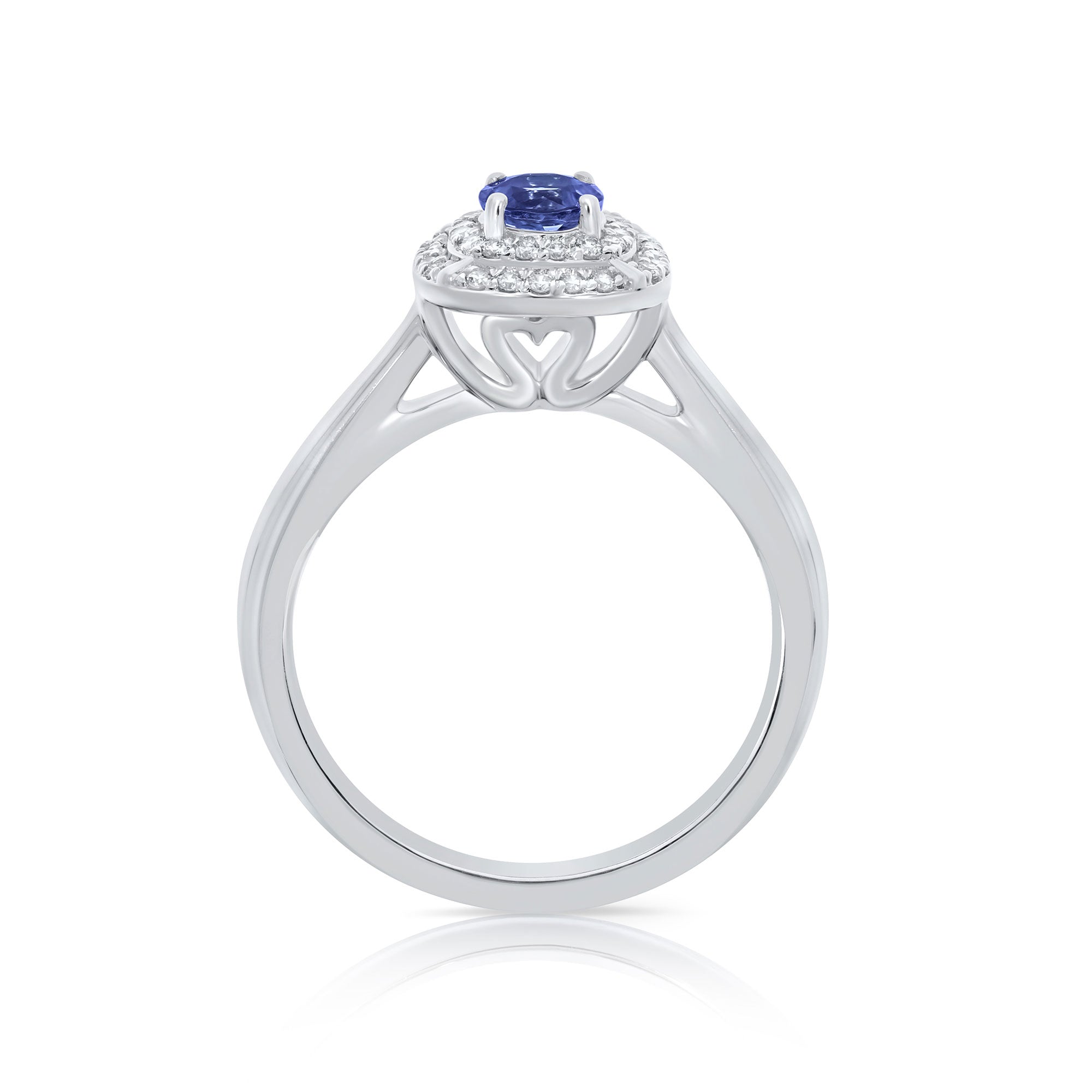 9CT WG OVAL TANZANITE & 0.14CTS DIAMOND CLAW SET RING