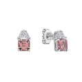 SILVER PINK ZIRCONIA SQUARE CUT SOLITAIRE CLAW STUD EARRINGS by DIAMONFIRE