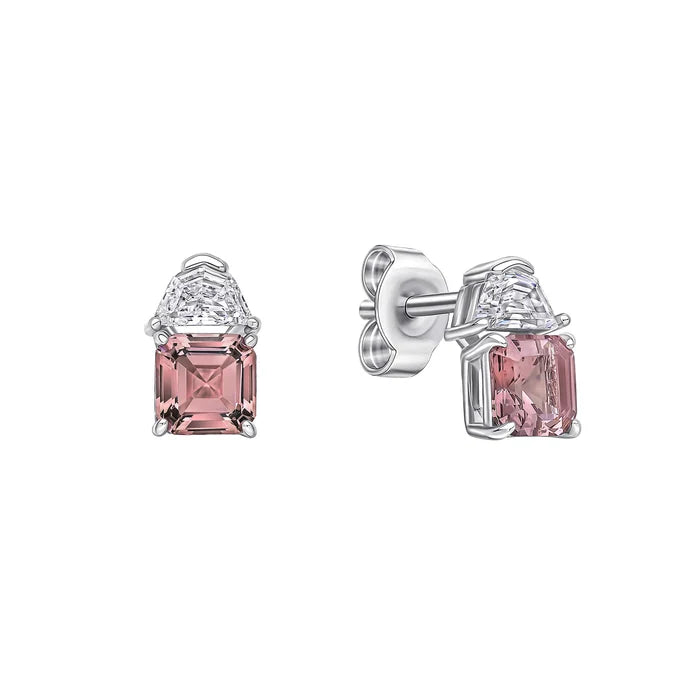 SILVER PINK ZIRCONIA SQUARE CUT SOLITAIRE CLAW STUD EARRINGS by DIAMONFIRE