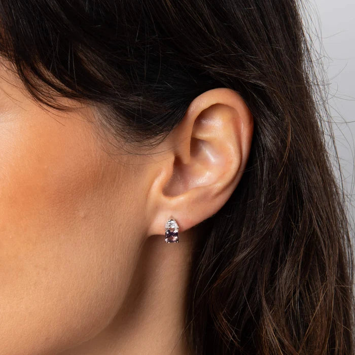 SILVER PINK ZIRCONIA SQUARE CUT SOLITAIRE CLAW STUD EARRINGS by DIAMONFIRE