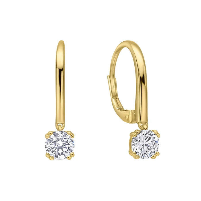 SILVER GOLD PLATE ZIRCONIA SOLITAIRE DOUBLE CLAW DROP EARRINGS by DIAMONFIRE