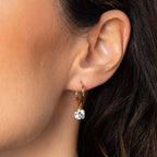 SILVER GOLD PLATE ZIRCONIA SOLITAIRE DOUBLE CLAW DROP EARRINGS by DIAMONFIRE