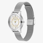 LDS SS OLIVIA B RND SILV WHT SUNRAY GOLD BATT 30MM DL MESH BW