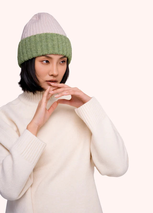 CREAM & GREEN BEANNIE HAT by POWDER