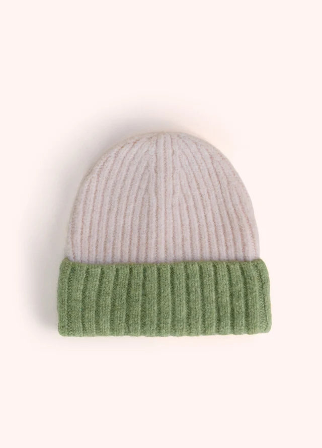 CREAM & GREEN BEANNIE HAT by POWDER
