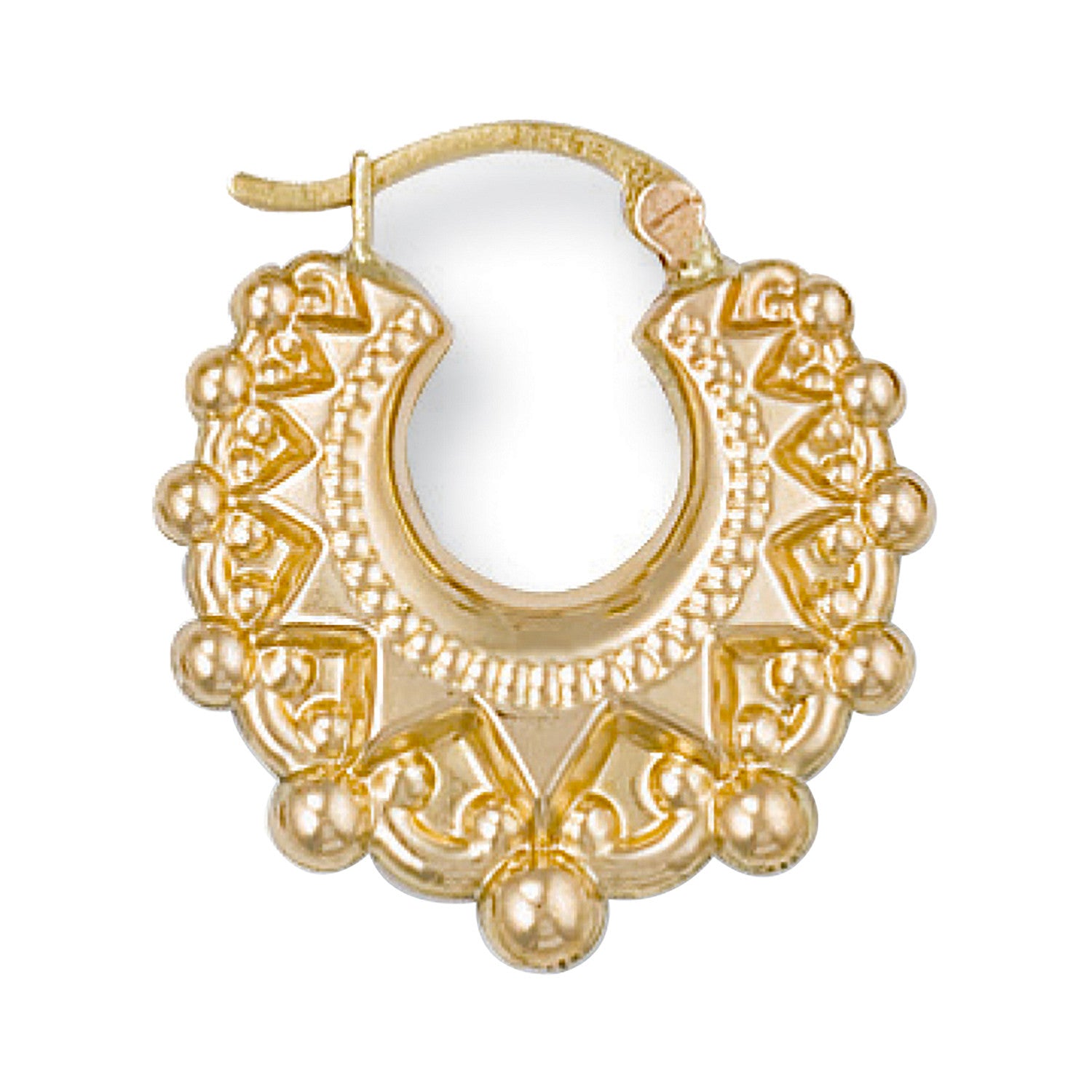 9YG SML RND PATTERNED POLISH CREOLE EARRINGS