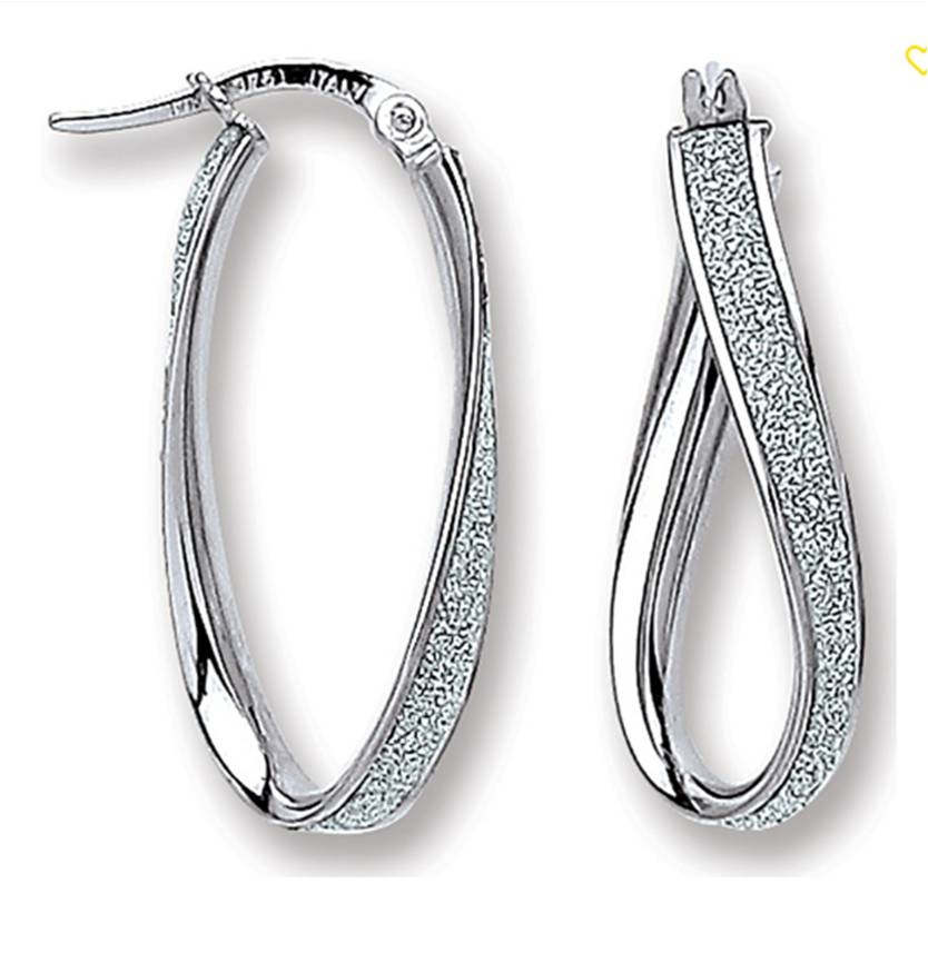 9CT WHITE GOLD GLITTER TWIST HOOP EARRINGS