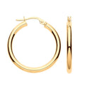 9CT YELLOW GOLD PLAIN TUBE HOOP EARRINGS
