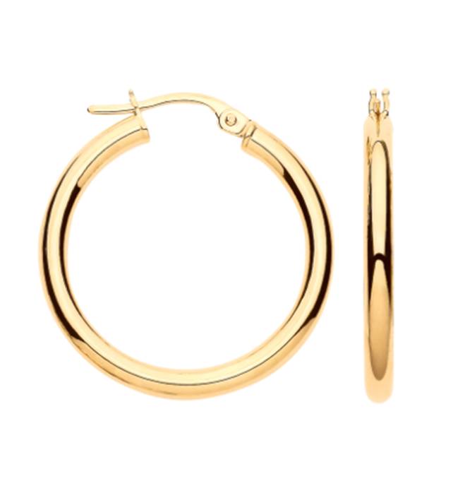 9CT YELLOW GOLD PLAIN TUBE HOOP EARRINGS