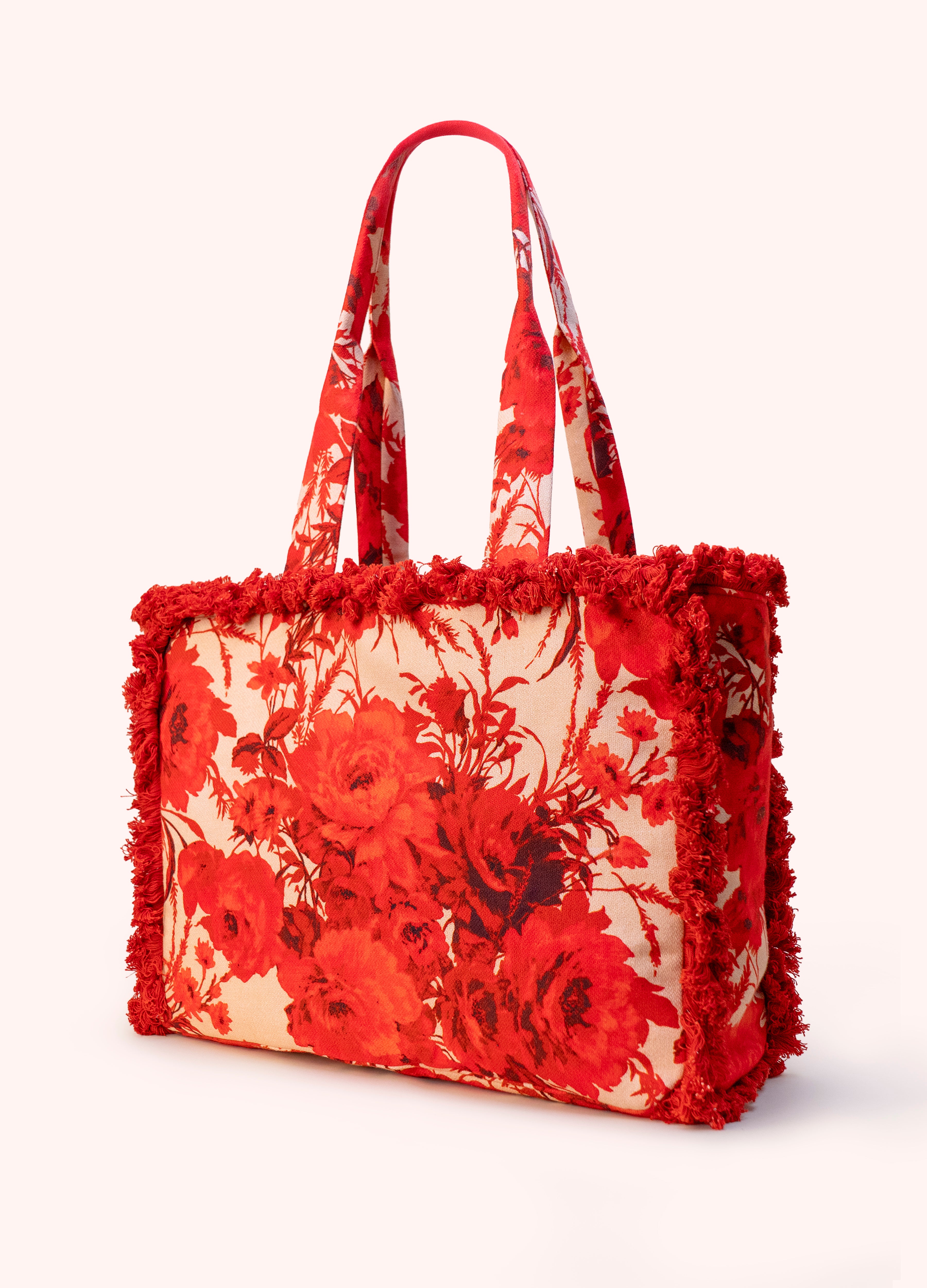 ROUGE BLOOMS FRINGE BOX COTTON TOTE BAG