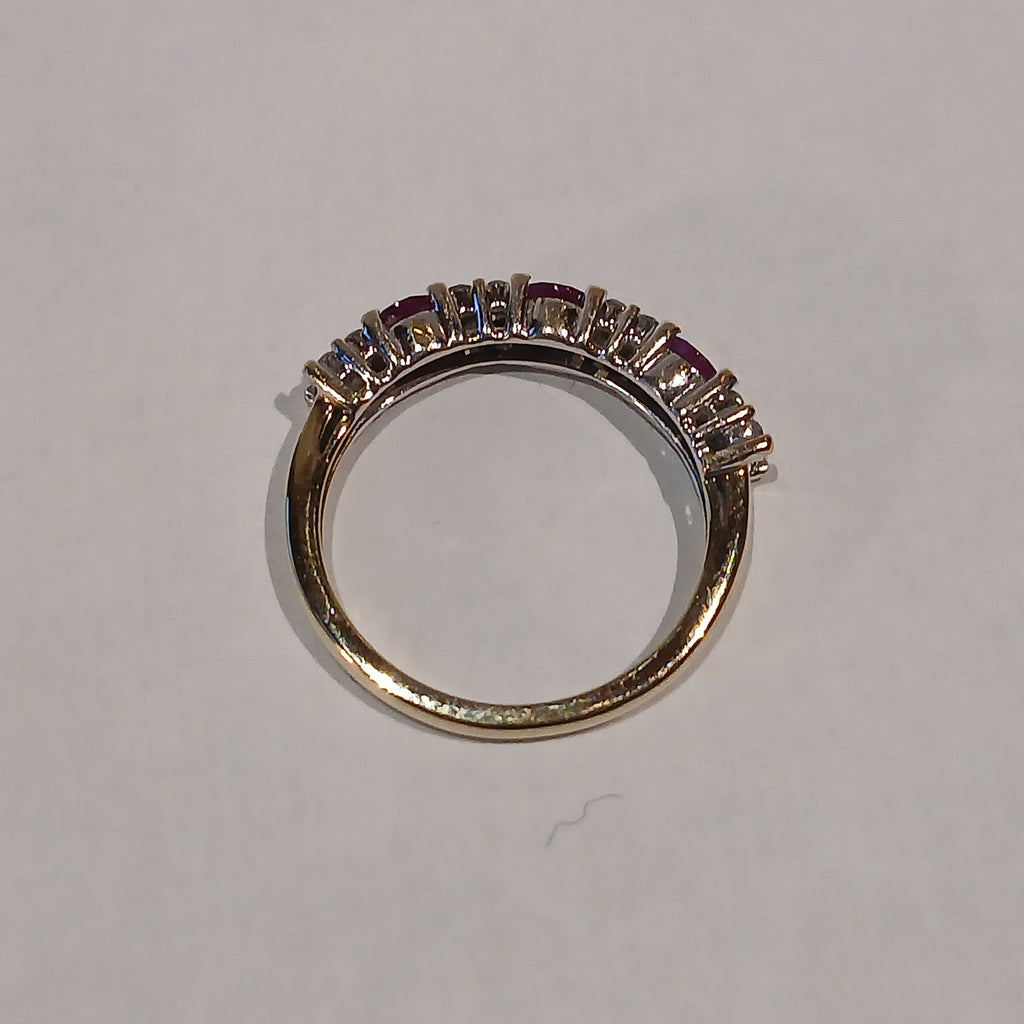 9YG 2.2G 3 RND RUBY & 16 DIAMOND ETERNITY RING M | PRE OWNED
