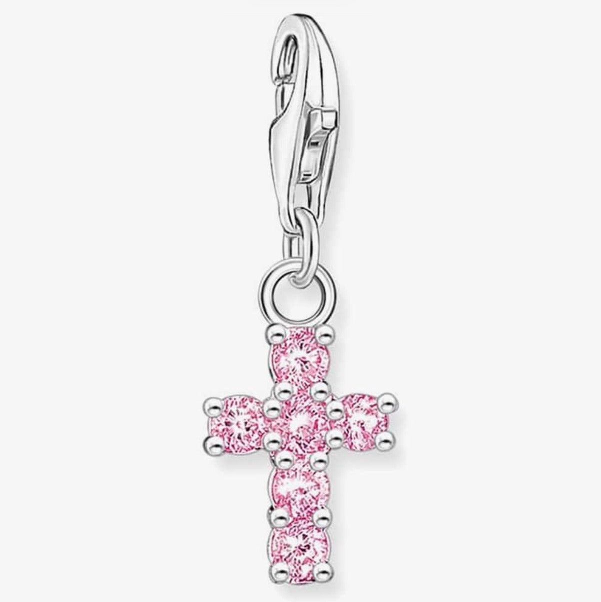 T SABO SILV PNK CZ CROSS CHARM