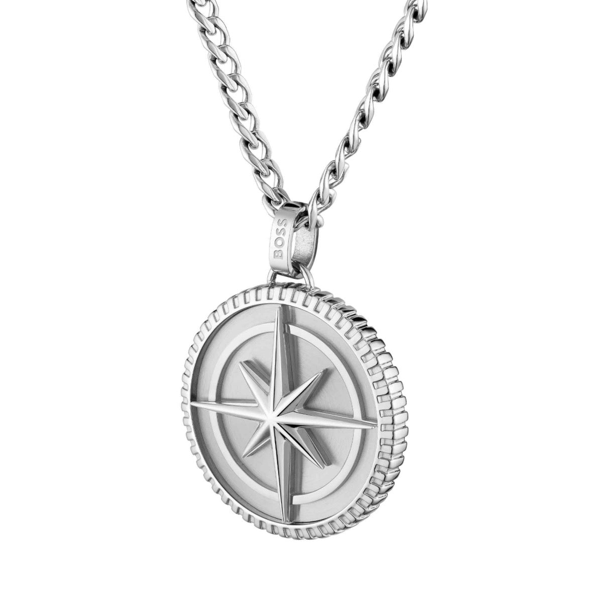 1580841 | GENTS SS BOSS RND MEDALLION NORTH PENDANT ON CURB CHAIN