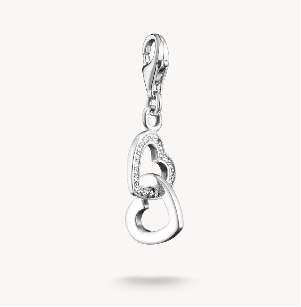 T SABO SILV DBLE HEART DROP PENDANTS CHARM