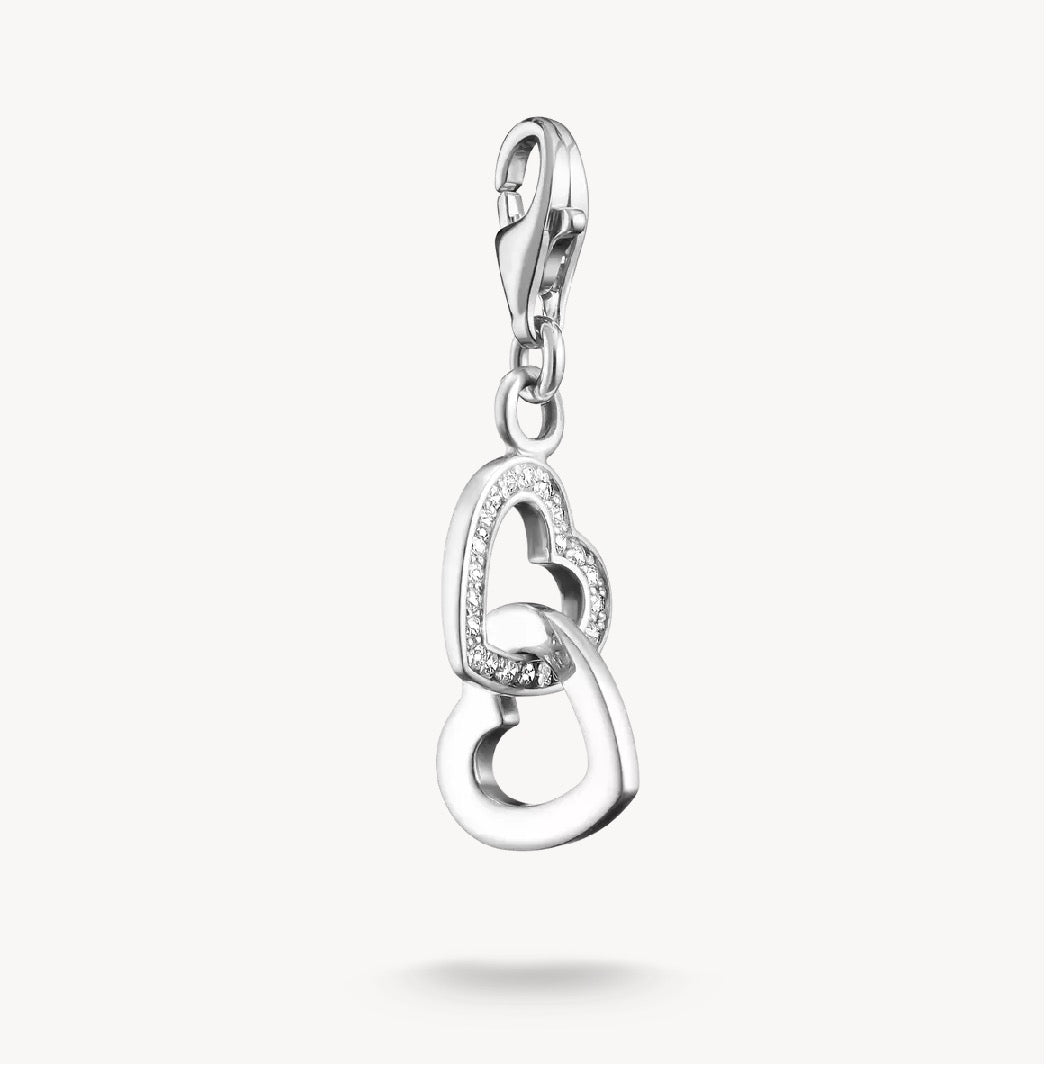 T SABO SILV DBLE HEART DROP PENDANTS CHARM