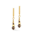Gold Plate Brown Bead & Cube Drop Earring
