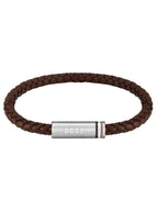 GNTS BROWN BOSS ID CLASP LEATHER BRACELET