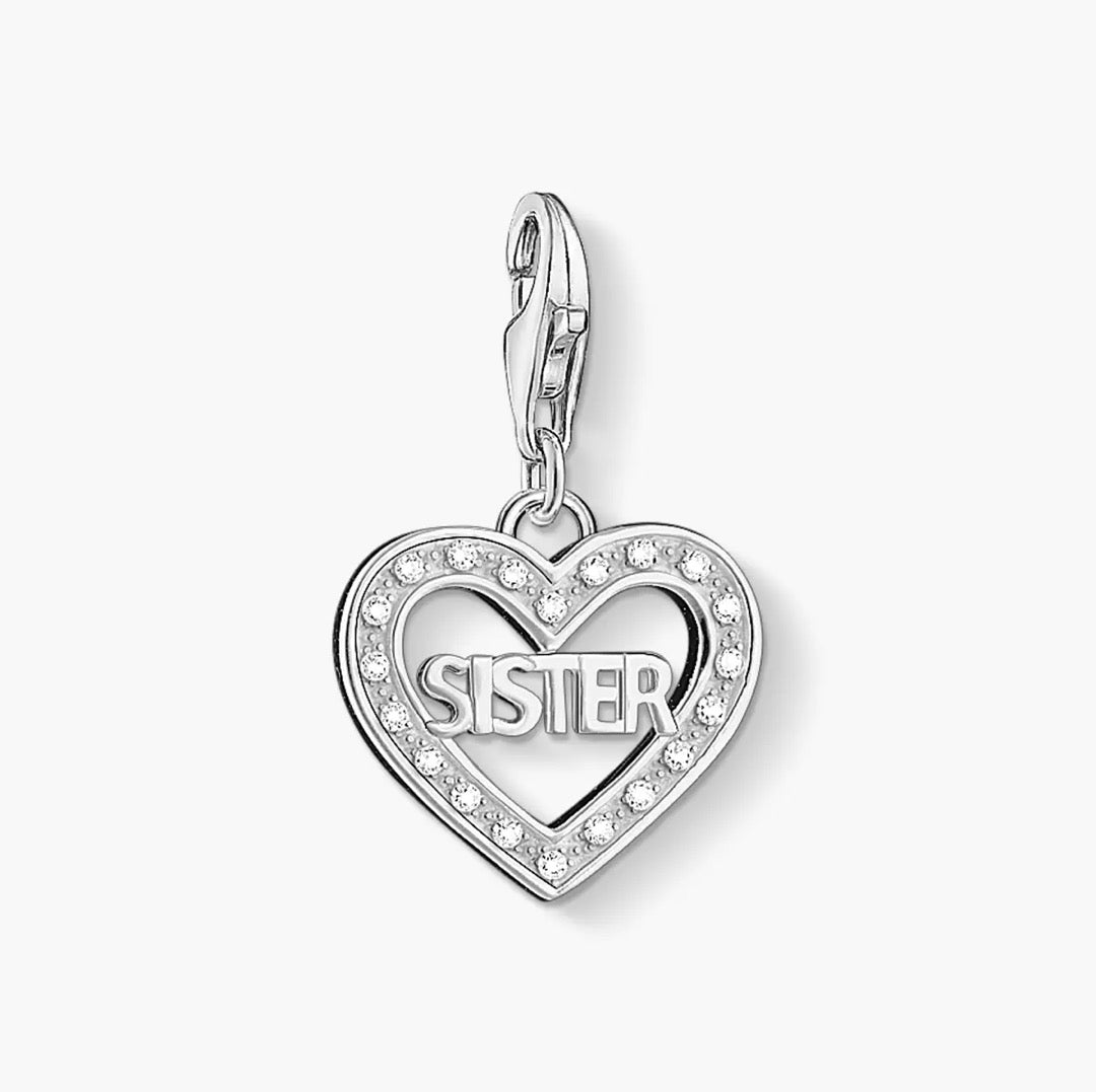 T SABO SILV CZ HEART SISTER CHARM