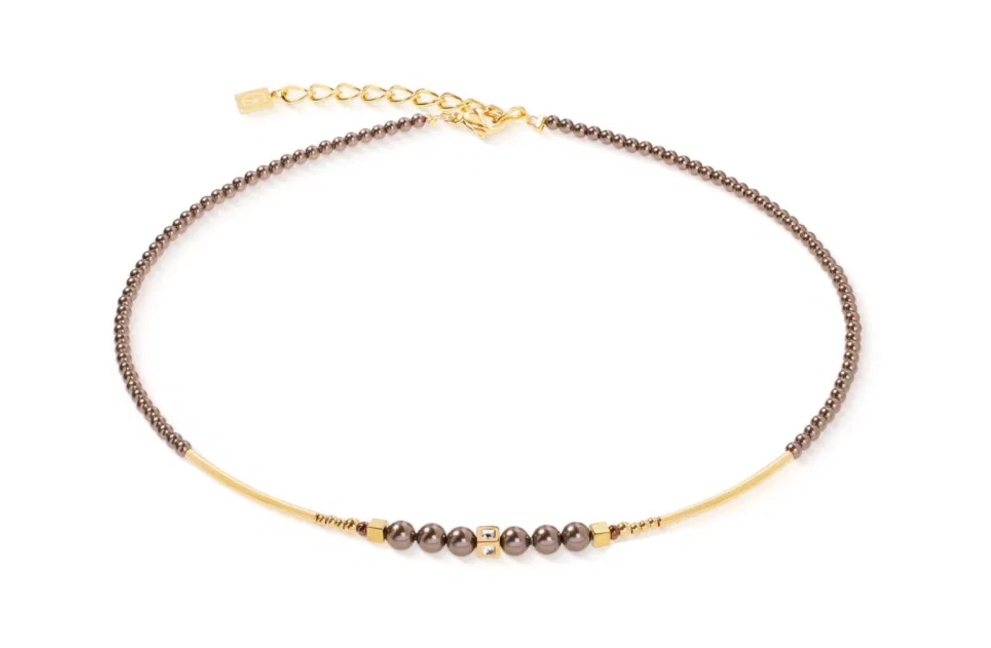 Gold Plate Brown Bead & Cube Necklet