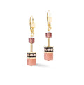 Gold Plate Brown & Apricot Cube & Crystal Drop Earring