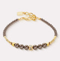 Gold Plate Brown Bead & Cube Bracelet