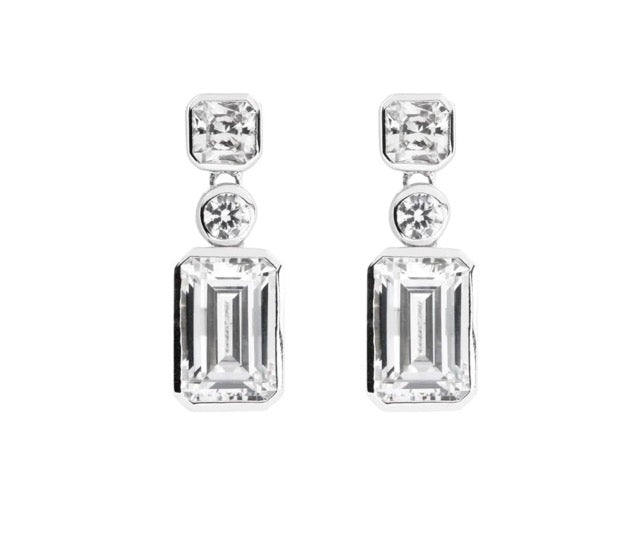 SILVER ZIRC DIAMONFIRE CZ EMERALD CUT DROP EARRINGS