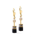 Gold Plate Black Cube & Crystal Drop Earring
