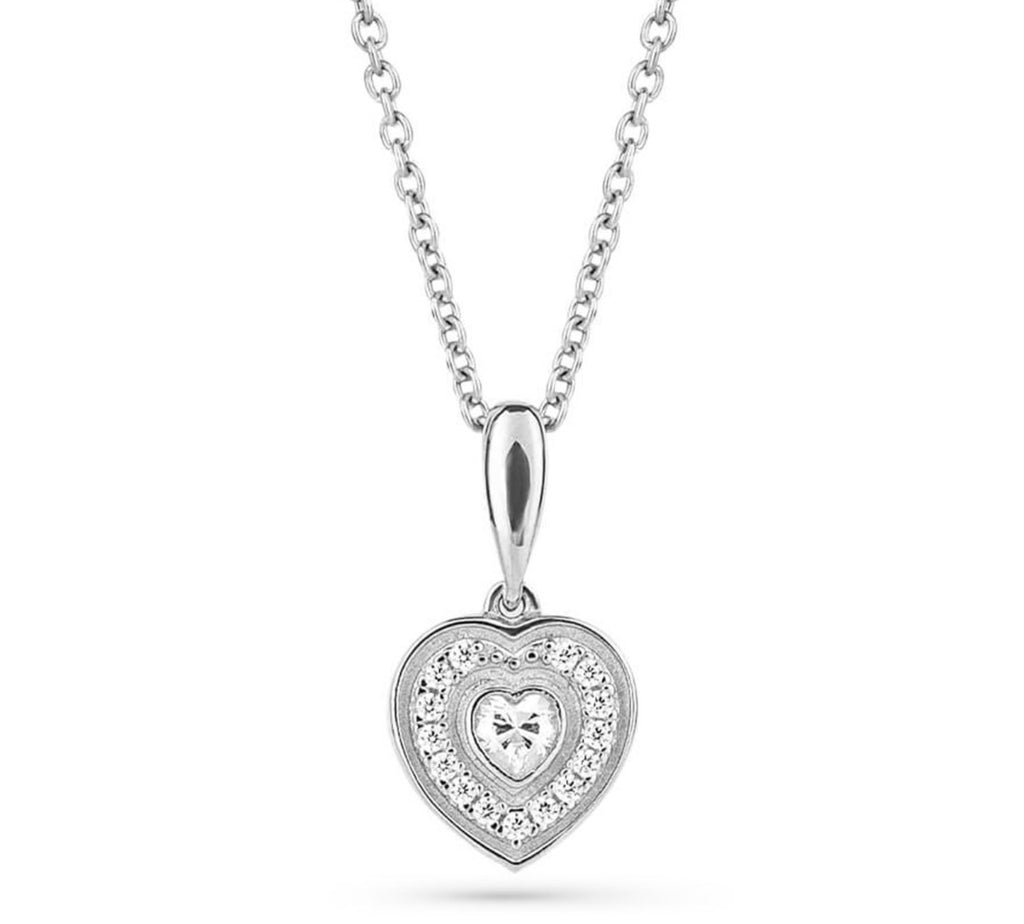 SILVER ZIRC DIAMONFIRE PAVE HEART PENDANT NECKLET
