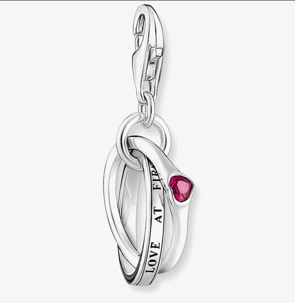 T SABO SILV RED CZ TWO LINKED RINGS CHARM