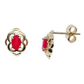 9CT YG OVAL RUBY CELTIC STYLE STUD EARRING