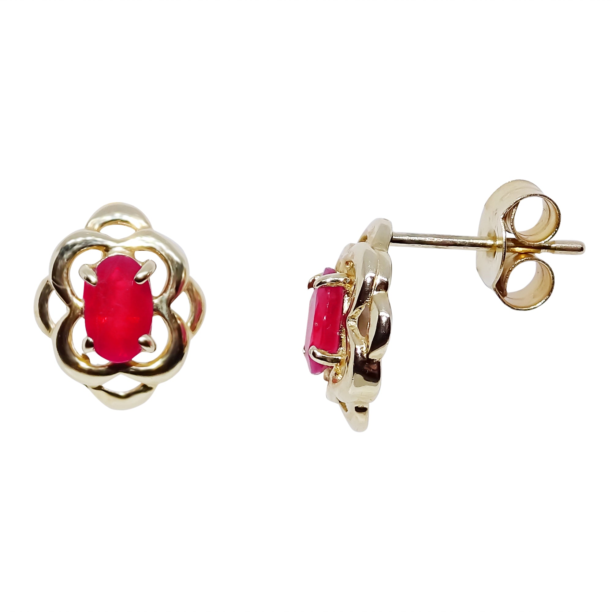 9CT YG OVAL RUBY CELTIC STYLE STUD EARRING