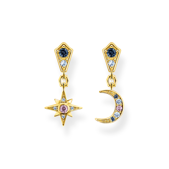 THOMAS SABO SILVER GP BLU STONE MOON & STAR EARRINGS