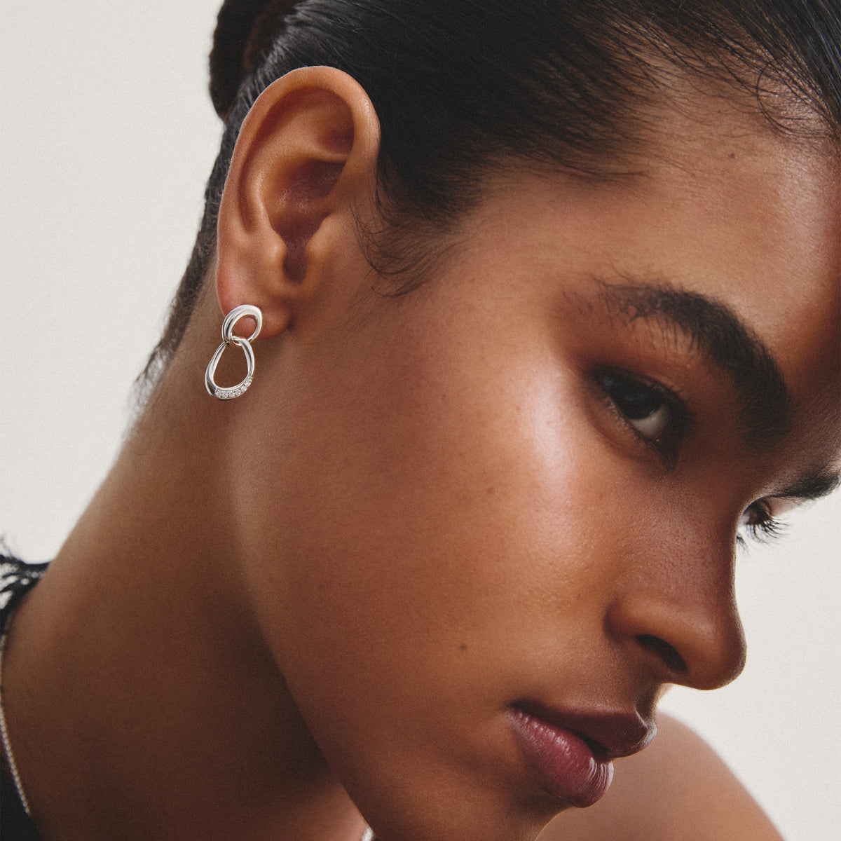 THOMAS SABO SILVER TOGETHER CZ HOOP LINKED STUD EARRINGS - H2350-051-14