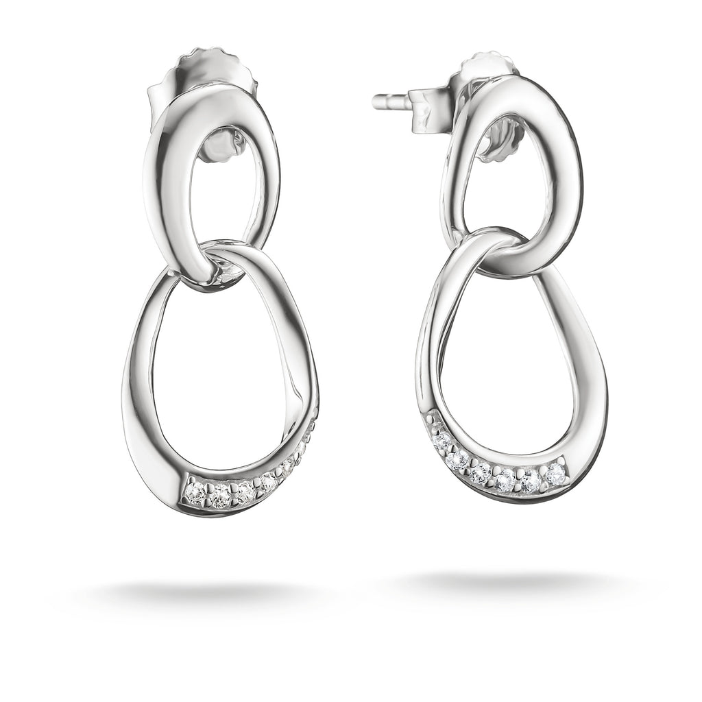 THOMAS SABO SILVER TOGETHER CZ HOOP LINKED STUD EARRINGS - H2350-051-14