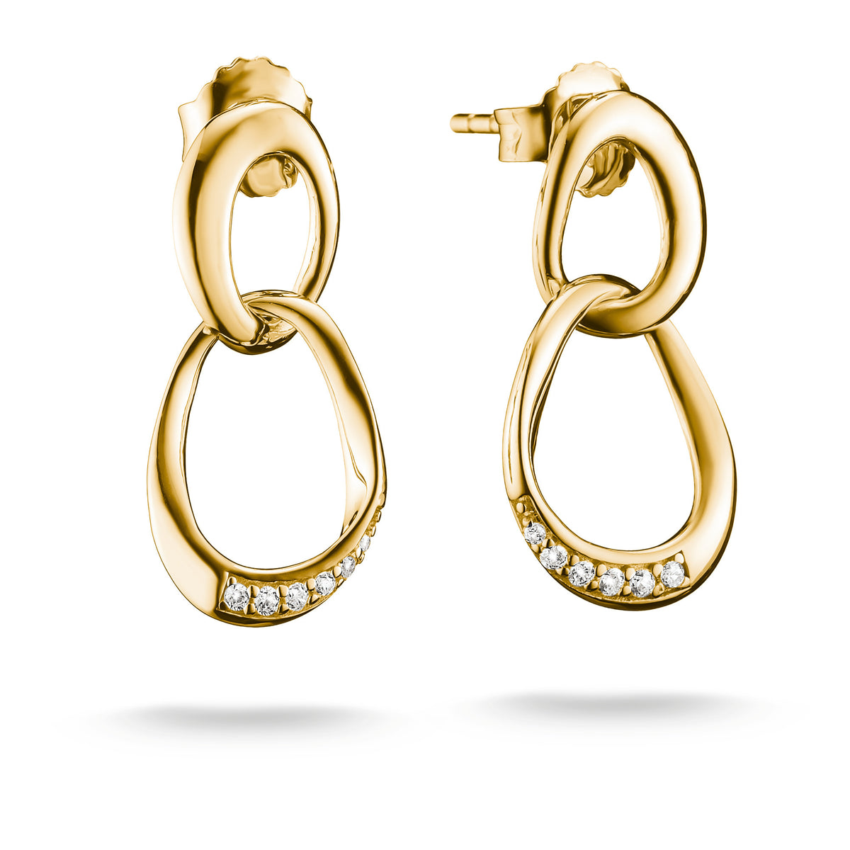 THOMAS SABO SILVER GOLD COLOUR TOGETHER CZ HOOP LINKED STUD EARRINGS - H2350-M01-14