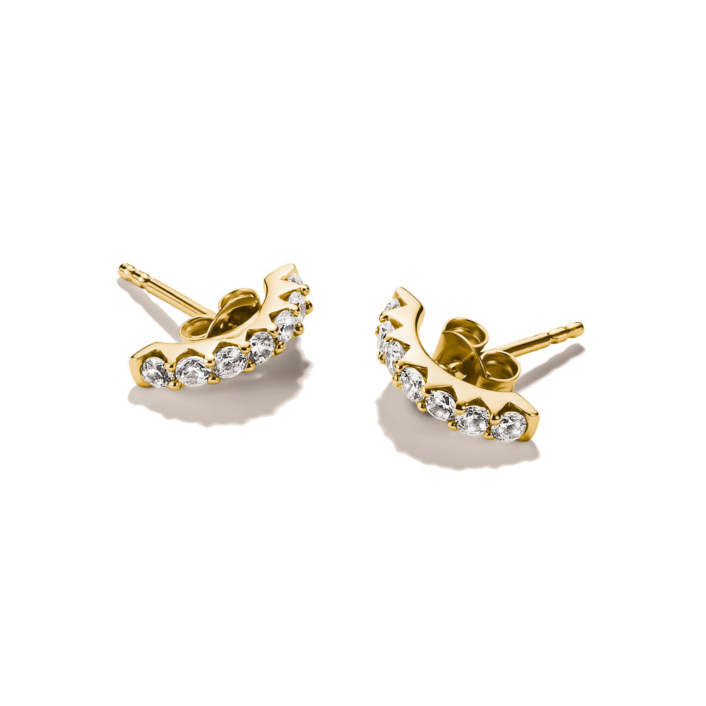 THOMAS SABO SILVER GOLD COLOUR CZ CURVE BAR STUD EARRINGS - H2378-M01-14