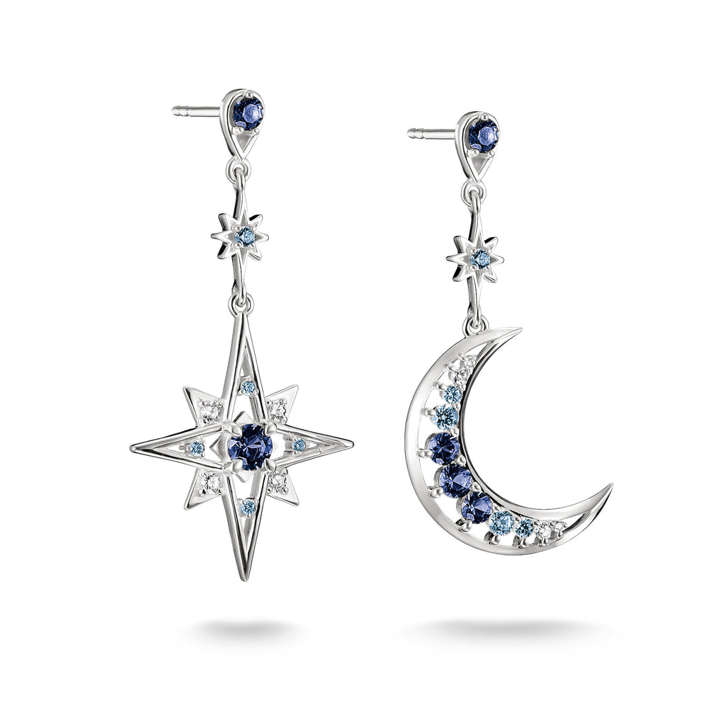 THOMAS SABO GOLD COLOUR CZ SET MOON & STAR DROP EARRINGS - H2379-166-1