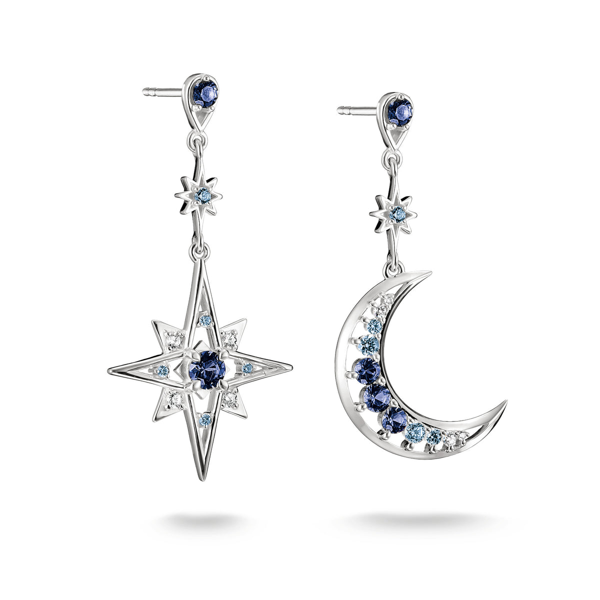 THOMAS SABO GOLD COLOUR CZ SET MOON & STAR DROP EARRINGS - H2379-166-1