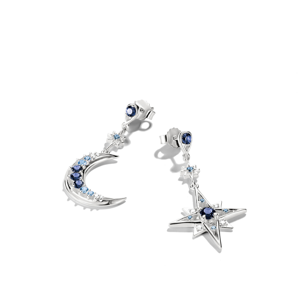 THOMAS SABO GOLD COLOUR CZ SET MOON & STAR DROP EARRINGS - H2379-166-1