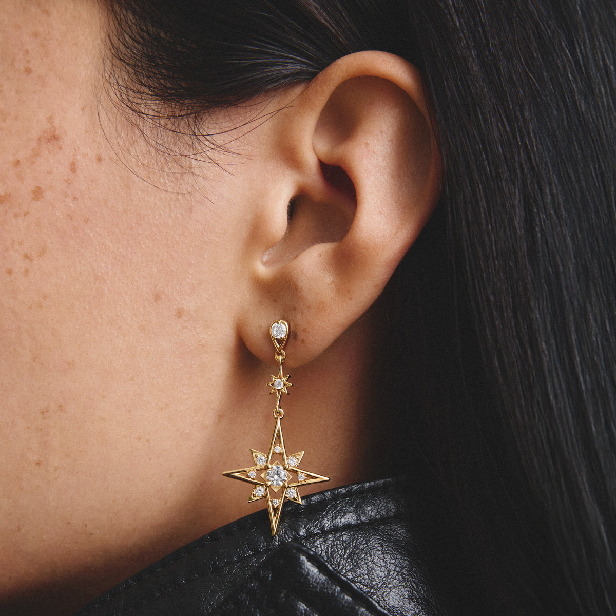 THOMAS SABO GOLD COLOUR CZ SET MOON & STAR DROP EARRINGS - H2379-M01-14
