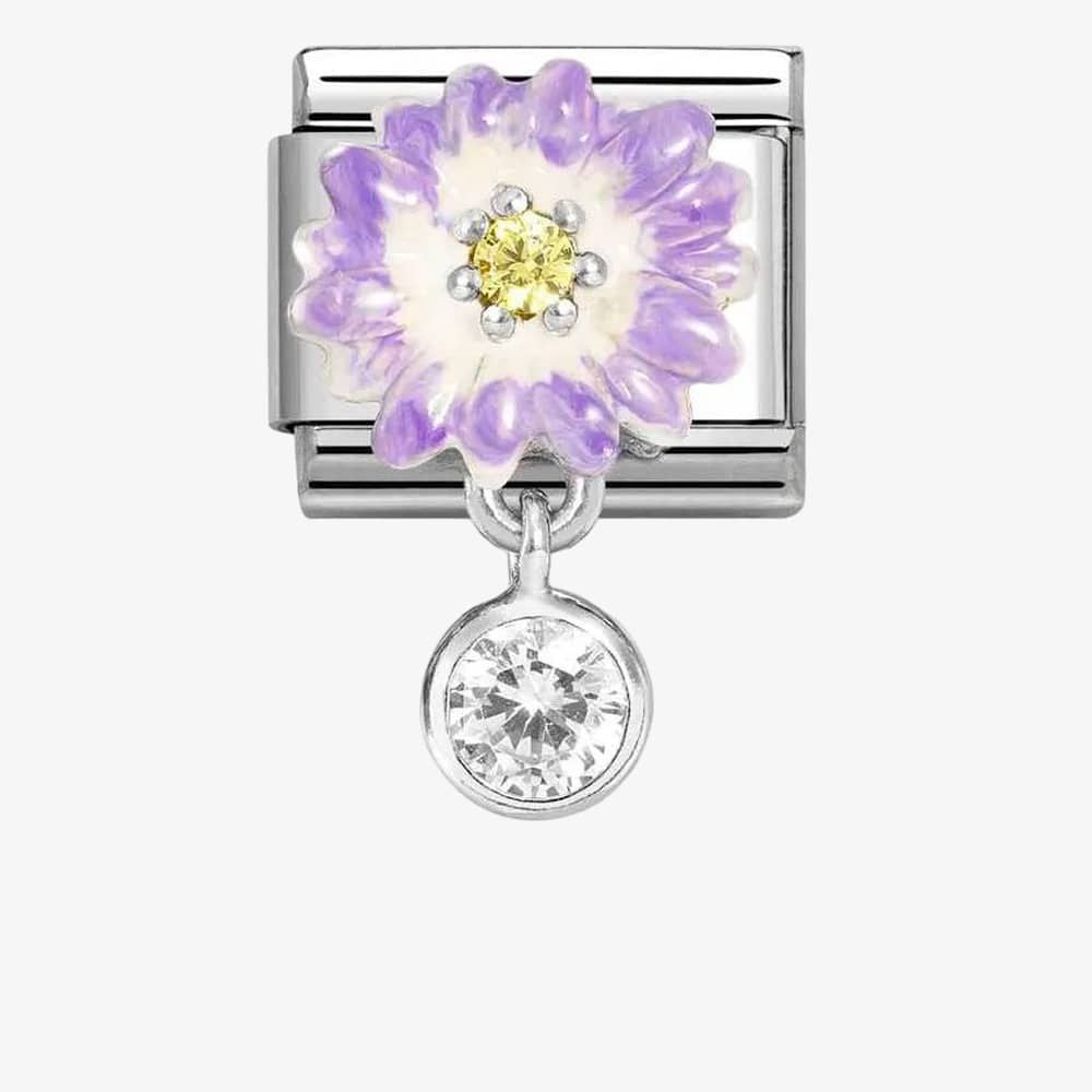 331814/12 NOM RND CZ LILAC DAISY DANGLE - CHARMS