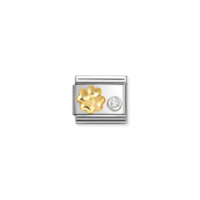 630301/03 NOMINATION GOLD CLOVER & WHT CZ ST - SYMBOLS