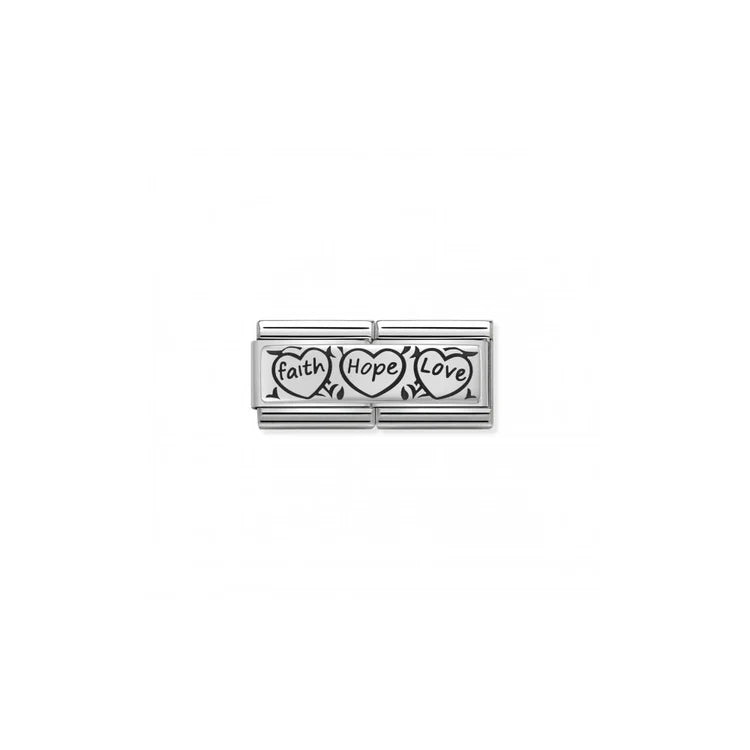 330710/11 NOM DOUBLE ENGRAVED FAITH HOPE & LOVE SIL