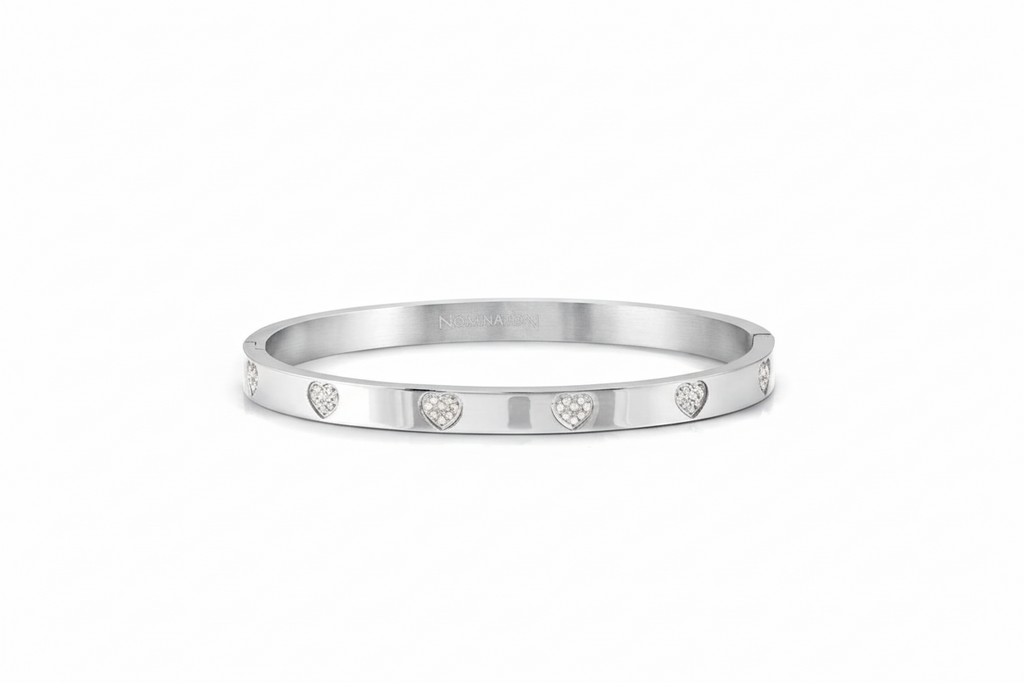 029504/004 NOM SS HEART PAVE WHT CZ LRG- PRETTY BANGLES