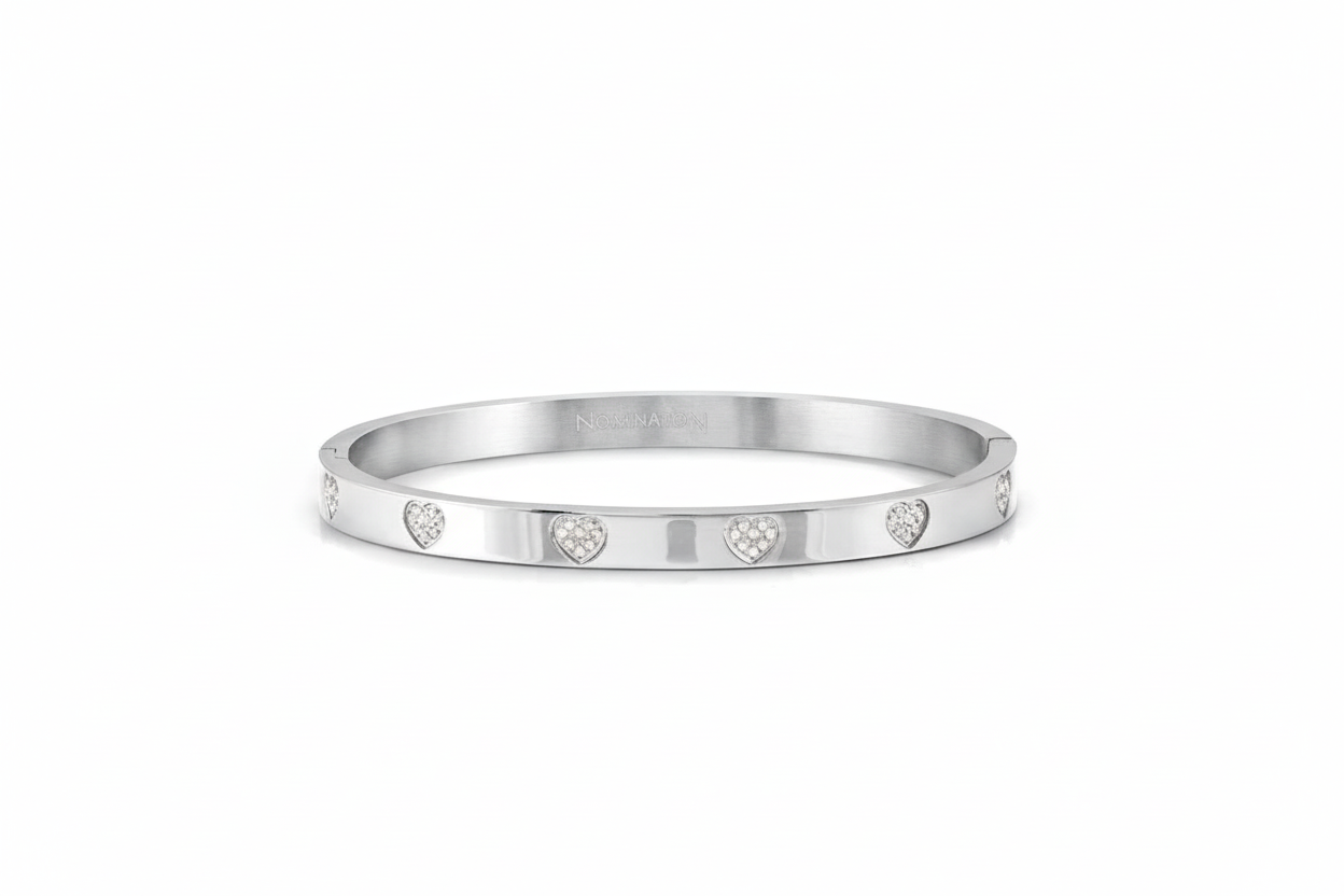 029504/004 NOM SS HEART PAVE WHT CZ LRG- PRETTY BANGLES