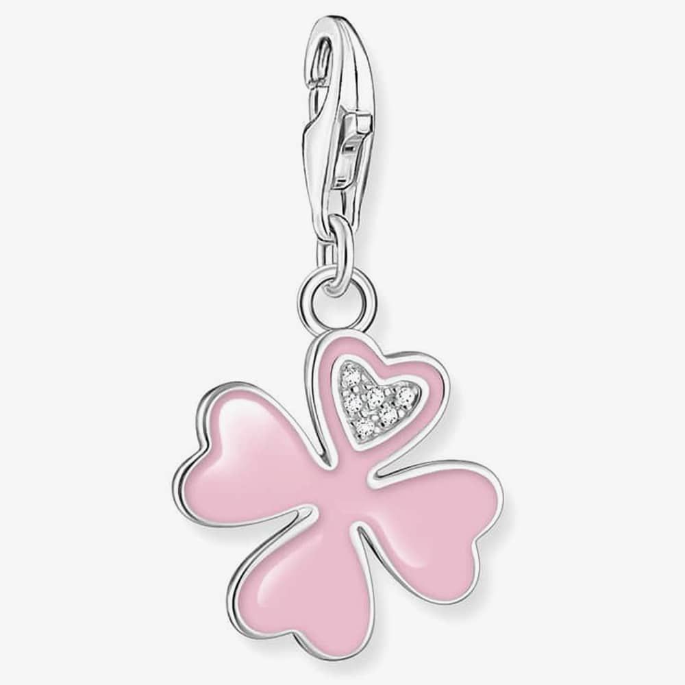 T SABO SILV PNK ENAM CLOVER PEND CHARM