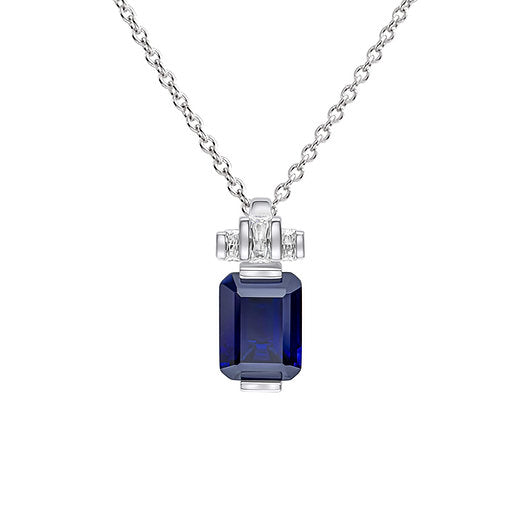 SILVER ZIRC DIAMONFIRE BLUE CZ EMERALD CUT PENDANT & CH.