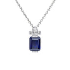 SILVER ZIRC DIAMONFIRE BLUE CZ EMERALD CUT PENDANT & CH.