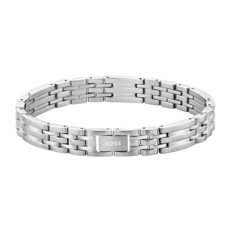 1580812 | GENTS SS BOSS CLASP WESLEY SAT & POL MULTI LINK BRACELET